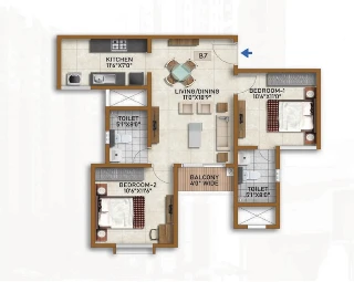 Prestige Falcon City 3 BHK Floor Plan