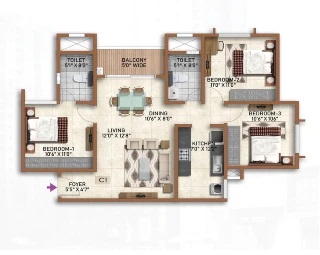 Prestige Spencer Heights 3 BHK Floor Plan